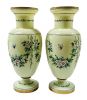 French Opaline Glass Vases Enamelled With Butterflies & Flowers 