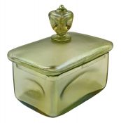 Loetz Iridescent Green Glass Table Box 
