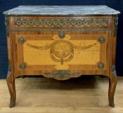 Louis XVI Style Fruitwood Inlay Commode With Marble Top