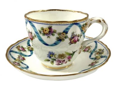 Minton Ribbon & Floral Garland Teacup & Saucer circa 1850