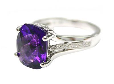 Modern Amethyst and Diamond Ring