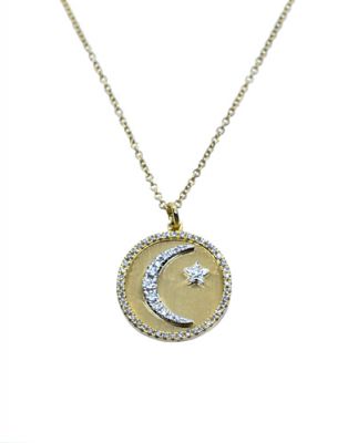 Modern Crescent and Star Diamond Pendant