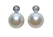 Modern Cultured Pearl and Diamond Earrings