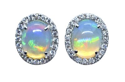 Modern Opal and Diamond Earrings