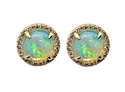 Modern Opal and Diamond Stud Earrings