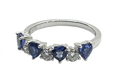 Modern Sapphire and Diamond Heart Ring
