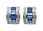 Modern Sapphire and Diamond Huggie Earrings