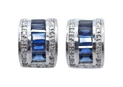 Modern Sapphire and Diamond Huggie Earrings