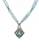 Modern Topaz and Diamond Triple Strand Necklace