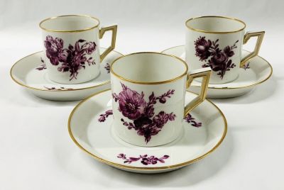 Royal Copenhagen Purple Flowers Coffee Cans & Saucers