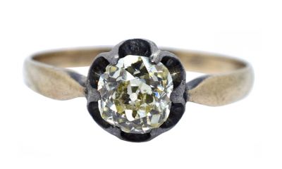 Russian Antique 0.97ct Diamond Solitaire 14kt Engagement Ring