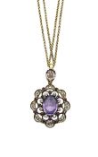 Victorian Amethyst Ruby and Diamond Pendant with Chain
