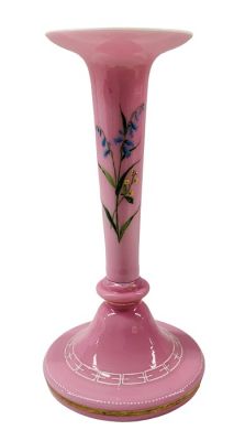 Victorian Enamelled Pink Bristol Glass Vase