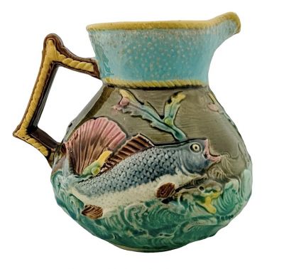 Victorian Majolica Fish & Shell Water Pitcher