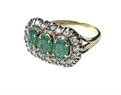 Vintage 3 Emerald and Diamond Ring