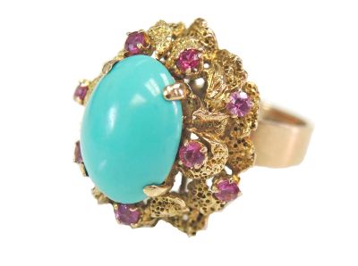 Vintage Turquoise and Pink Sapphire Nugget Ring