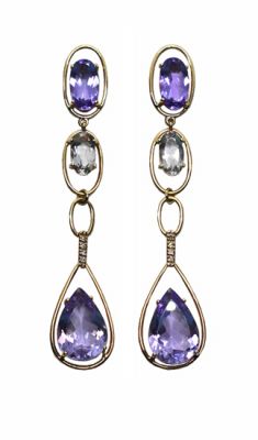 Vintage Amethyst Smoky Quartz and Diamond Earrings