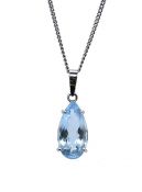 Vintage 4.69ct Aquamarine Pendant in 14kt White Gold and 18kt White Gold Curb Link Chain