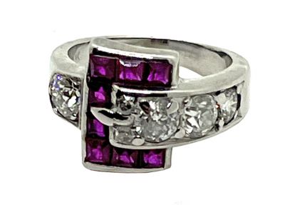 Vintage Art Deco Ruby and Diamond Belt Buckle Ring