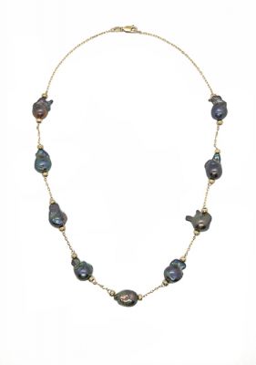 Vintage Baroque Black Tahitian Pearl Necklace