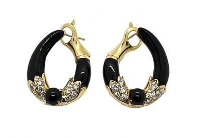 Vintage Black Onyx and Diamond Earrings