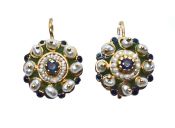 Vintage Blue Sapphire and Freshwater Pearl Enamel Drop Earrings