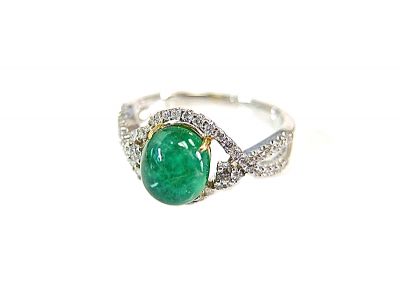 Vintage 1.99ct. Cabochon Emerald and Diamond Ring