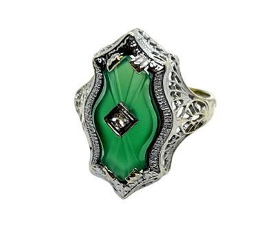 Vintage Chrysoprase and Diamond Ring