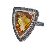 Vintage Citrine and Diamond Ring