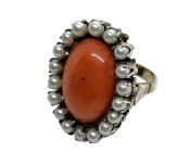 Vintage Coral and Cultured Pearl Ring