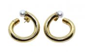 Vintage Cultured Pearl Hoop 14kt Earrings