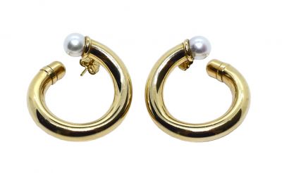 Vintage Cultured Pearl Hoop 14kt Earrings