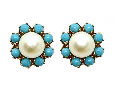 Vintage Cultured Pearl and Turquoise Earrings