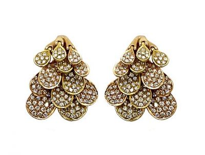 Vintage Diamond Leaf Motif Earrings