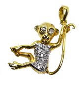Vintage Diamond Monkey Charm Pendant