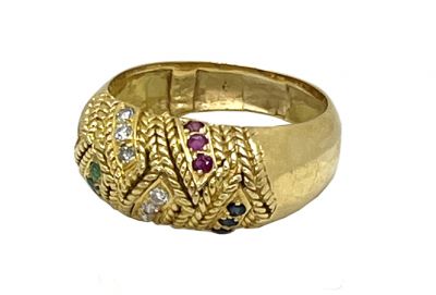 Vintage Diamond Ruby Sapphire and Emerald Ring