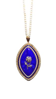 Vintage Diamond Seed Pearl Enamel Necklace Pendant