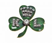 Vintage Diamond Three Leaf Clover 'K L' Enamel Brooch