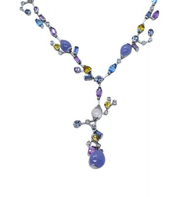 Vintage Diamond Topaz and Sapphire Necklace