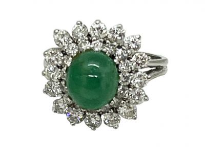 Vintage Emerald Cabochon and Diamond Ring