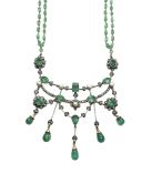 Vintage Emerald Diamond Freshwater Pearl Lavalier Necklace