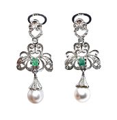 Vintage Emerald and Diamond Earrings