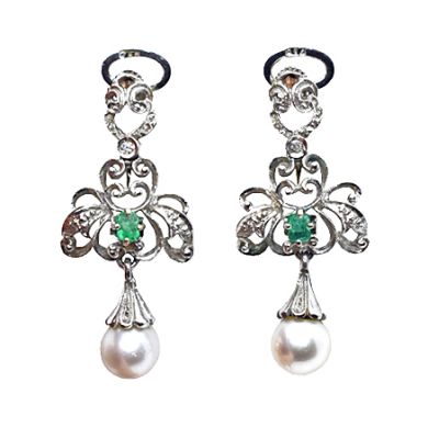 Vintage Emerald and Diamond Earrings