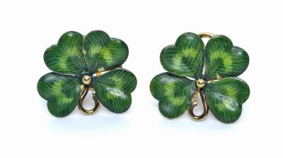 Vintage Four Leaf Clover Enamel Earrings