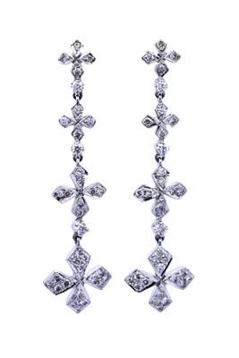 Vintage .75ct Diamond Snowflake Drop 18kt Earrings