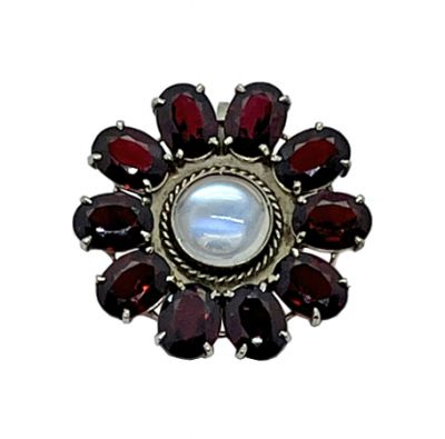 Vintage Moonstone and Garnet Pendant Brooch