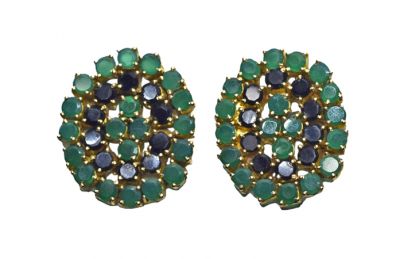 Vintage Onyx and Chrysoprase Cluster Earrings
