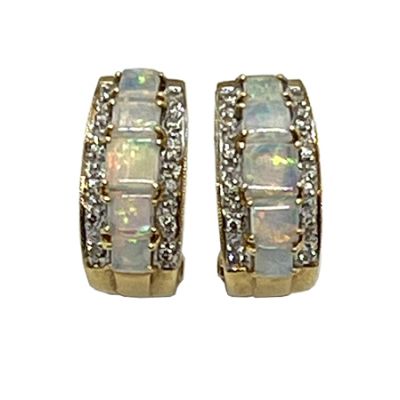Vintage Opal and Diamond Huggie Earrings