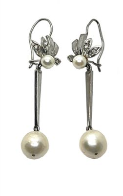 Vintage Pearl and Diamond Drop Earrings