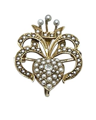 Vintage Pearl and Diamond Pendant Chatelaine Brooch